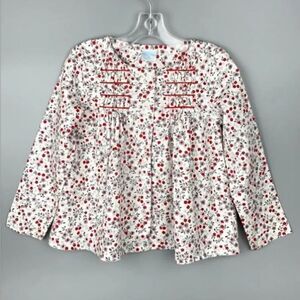 EdgeHill Collection Girl's Floral Blouse Top Red White Smocked Front Cotton 3T